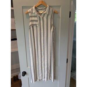 Maeve Anthropologie Ester‎ Striped Midi Dress Sleeveless Button Front Casual 10